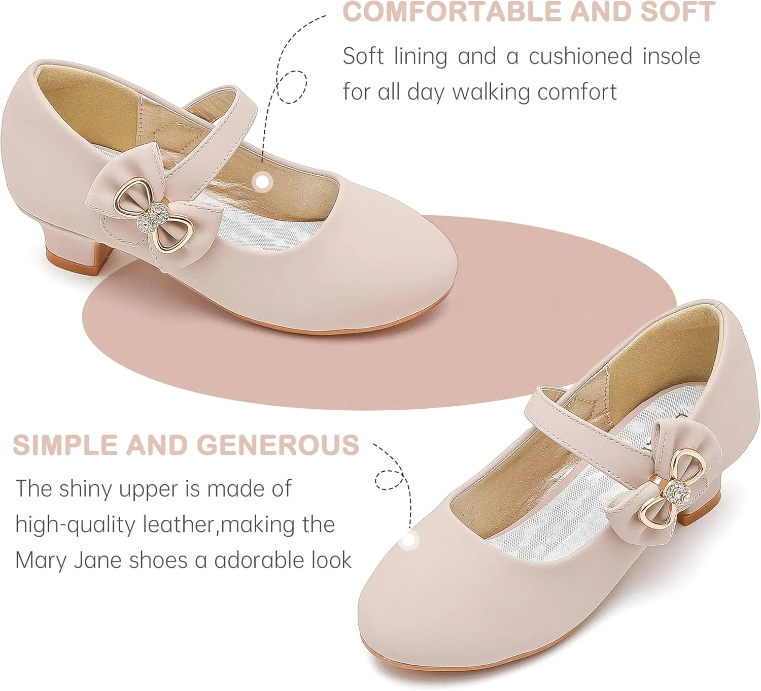 Dufannie Girls Dress Shoes Low Heel Princess Flats Mary Jane Flower Wedding Party Glitter Shoes for Kids Toddler