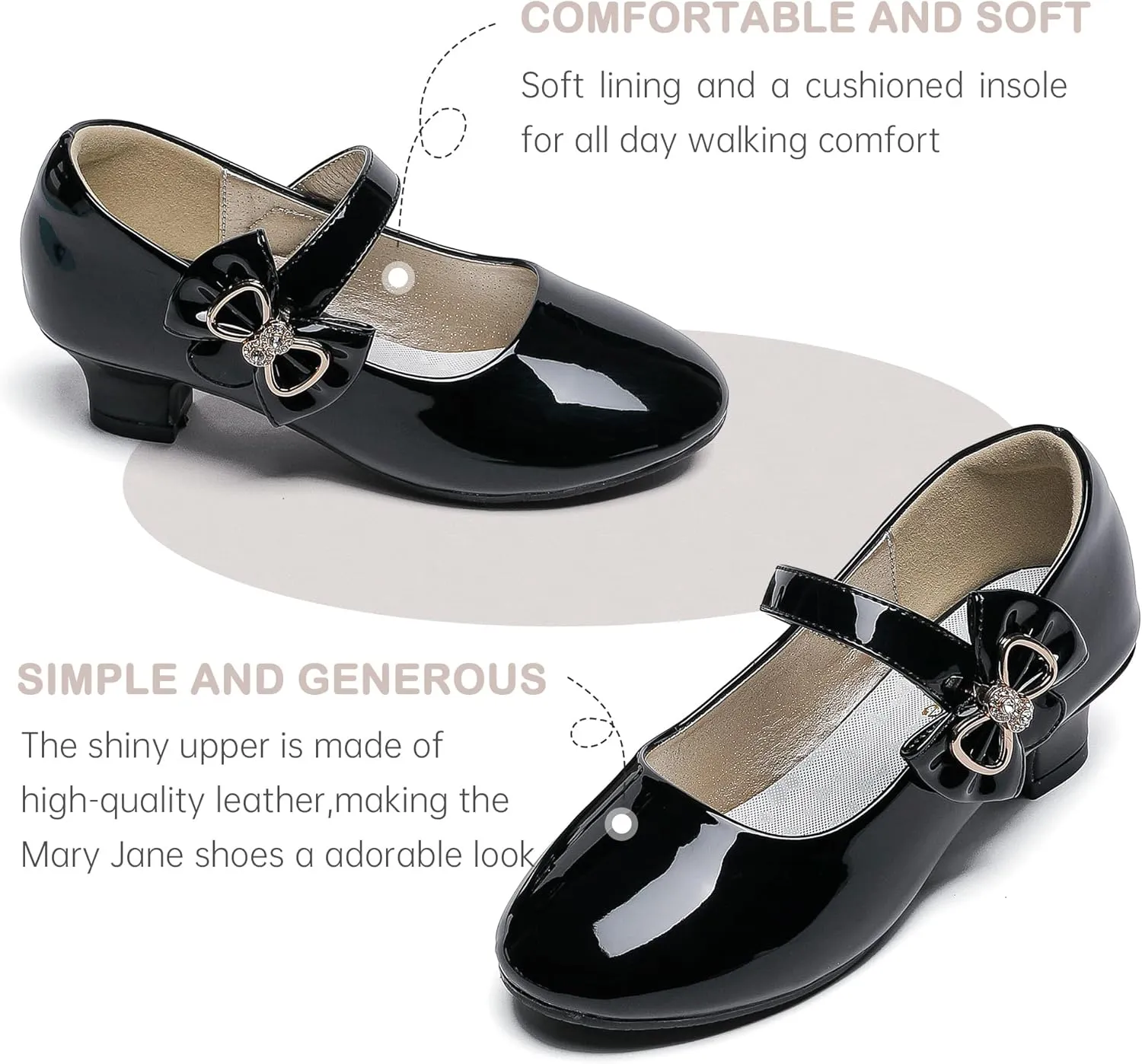Dufannie Girls Dress Shoes Low Heel Princess Flats Mary Jane Flower Wedding Party Glitter Shoes for Kids Toddler