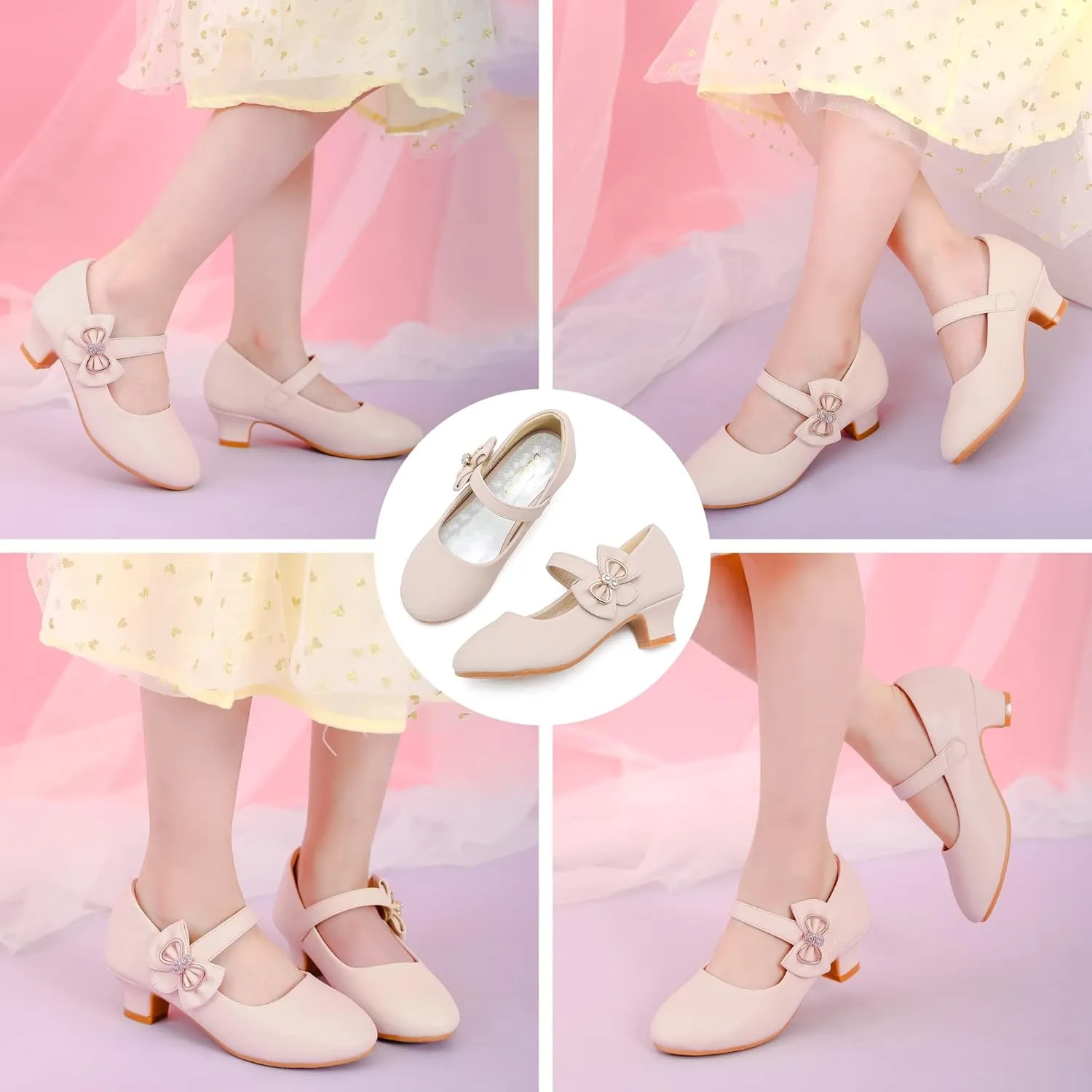 Dufannie Girls Dress Shoes Low Heel Princess Flats Mary Jane Flower Wedding Party Glitter Shoes for Kids Toddler