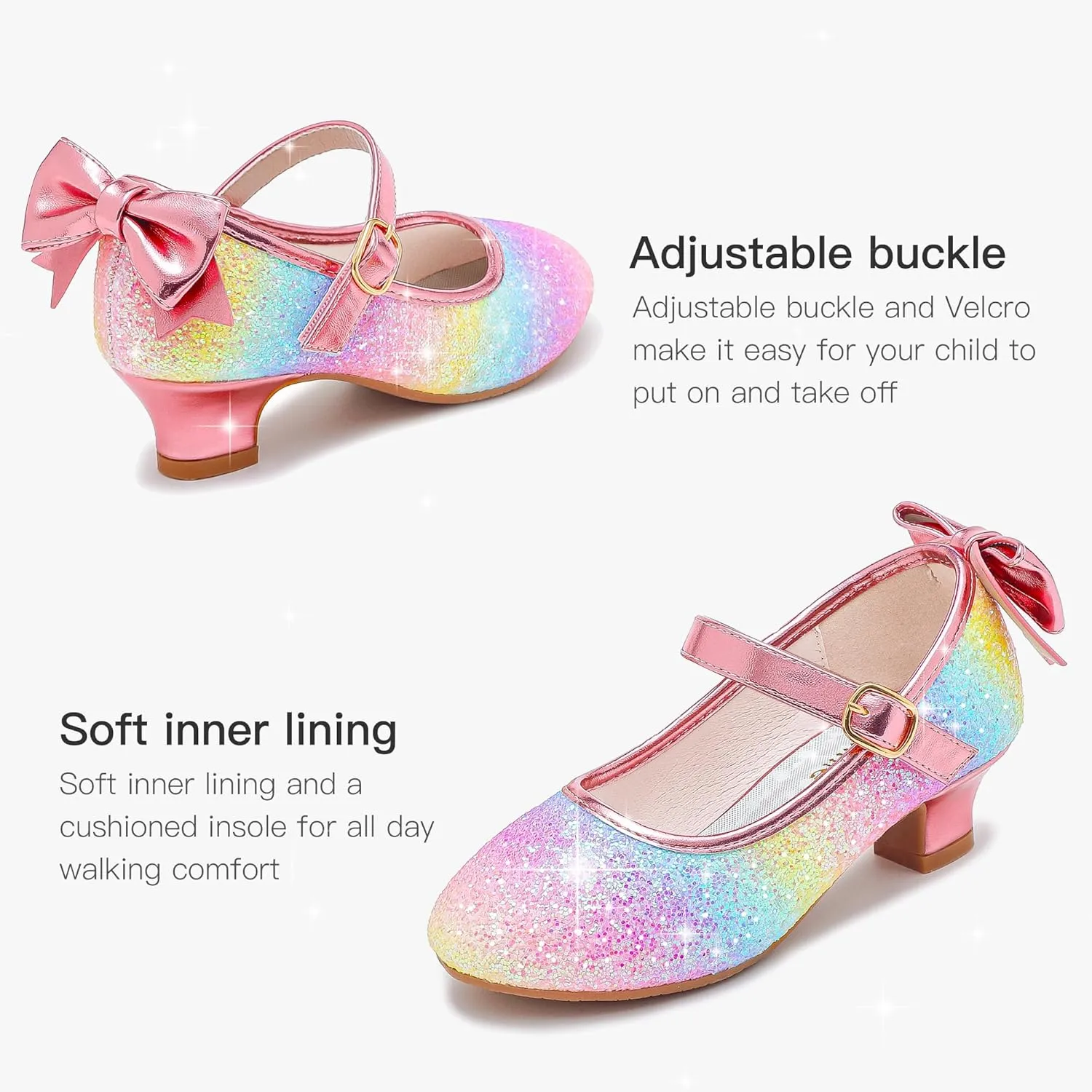 Dufannie Girls Dress Shoes Low Heel Princess Flats Mary Jane Flower Wedding Party Glitter Shoes for Kids Toddler