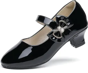 Dufannie Girls Dress Shoes Low Heel Princess Flats Mary Jane Flower Wedding Party Glitter Shoes for Kids Toddler