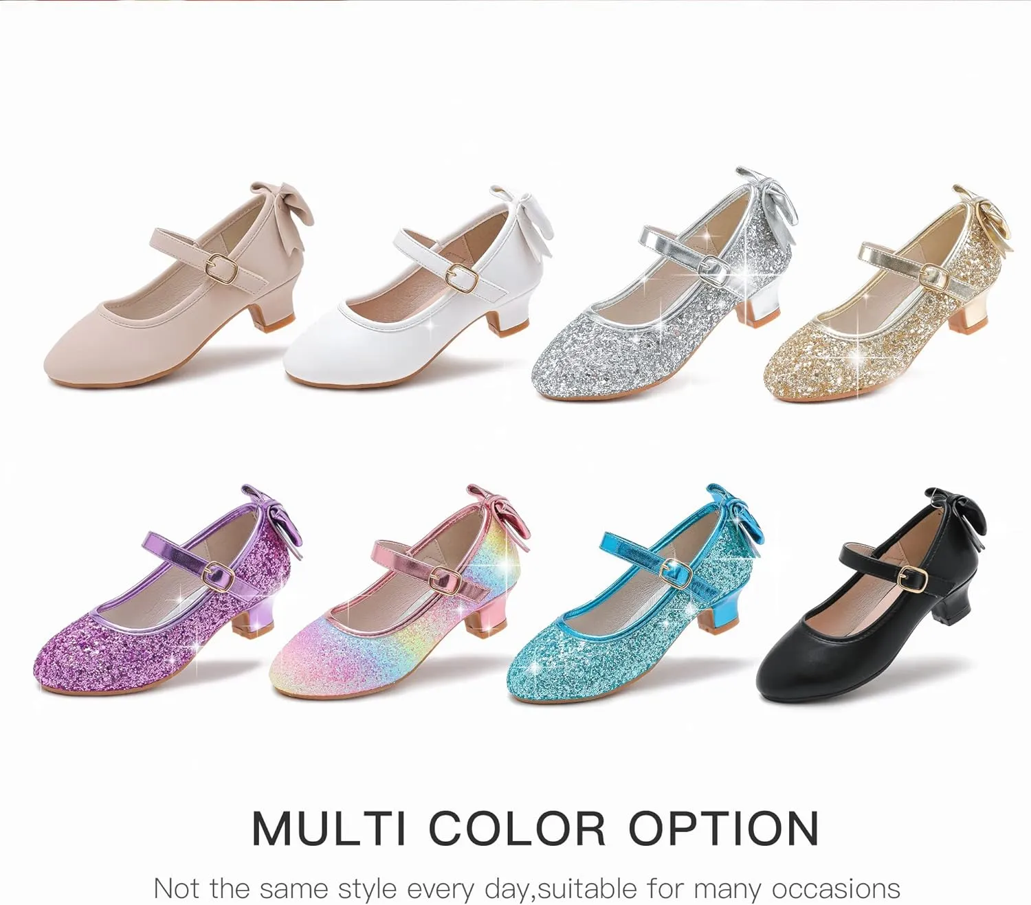 Dufannie Girls Dress Shoes Low Heel Princess Flats Mary Jane Flower Wedding Party Glitter Shoes for Kids Toddler