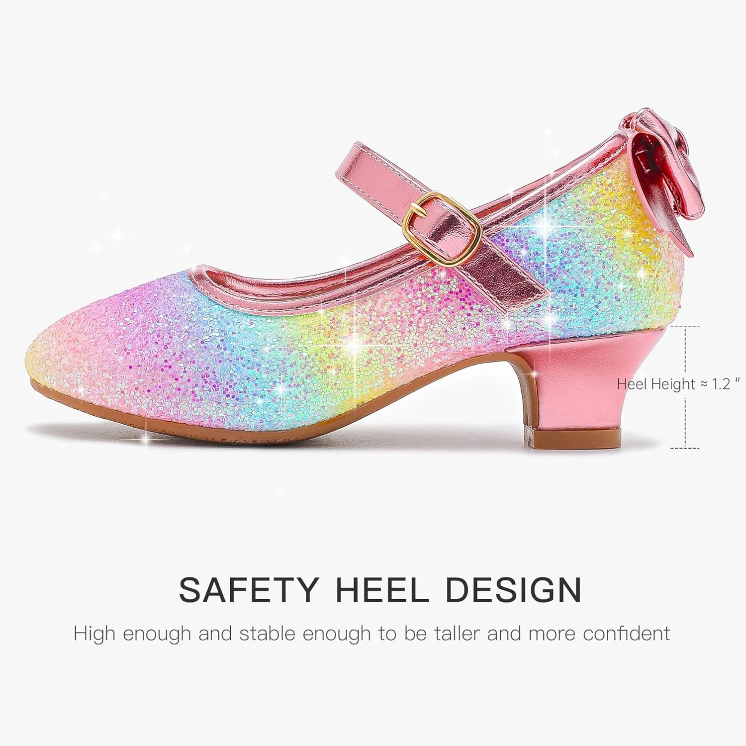 Dufannie Girls Dress Shoes Low Heel Princess Flats Mary Jane Flower Wedding Party Glitter Shoes for Kids Toddler