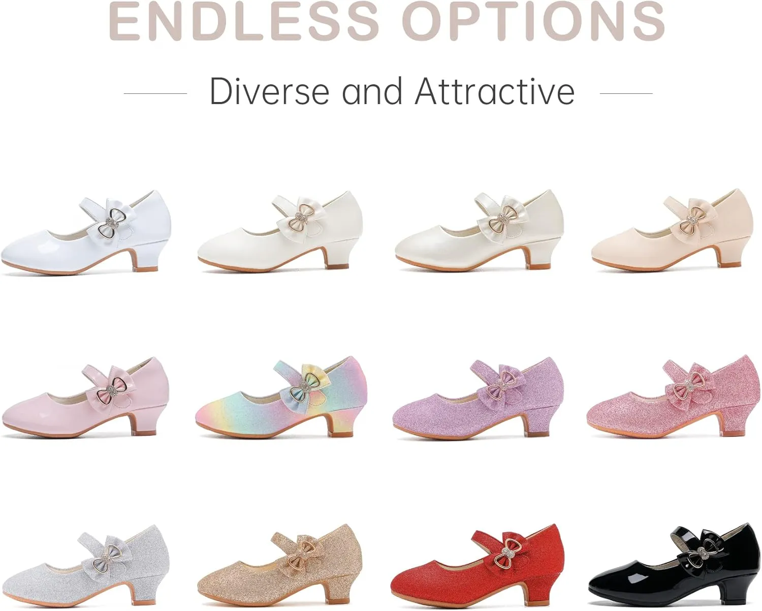 Dufannie Girls Dress Shoes Low Heel Princess Flats Mary Jane Flower Wedding Party Glitter Shoes for Kids Toddler