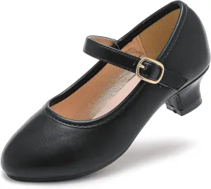 Dufannie Girls Dress Shoes Low Heel Princess Flats Mary Jane Flower Wedding Party Glitter Shoes for Kids Toddler