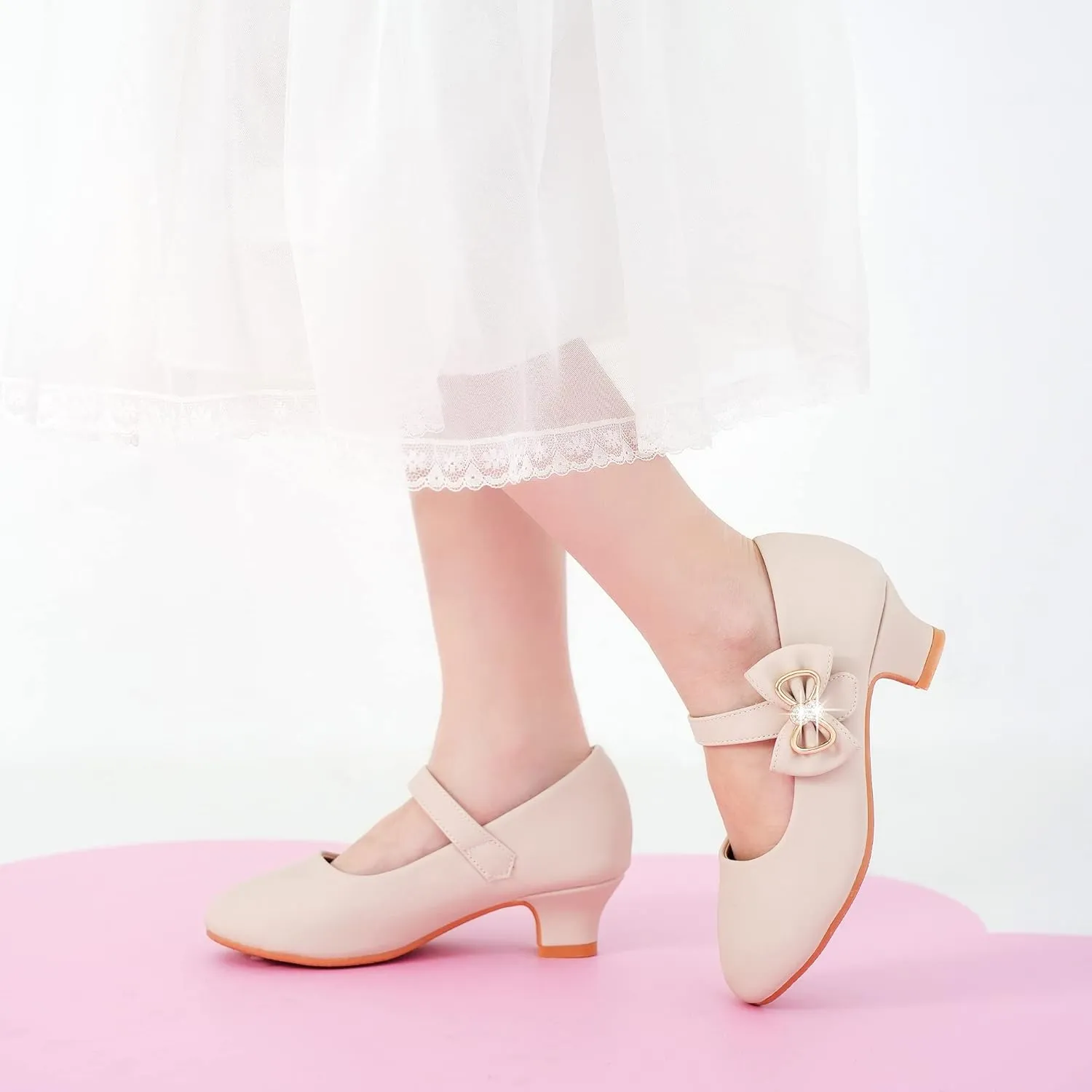 Dufannie Girls Dress Shoes Low Heel Princess Flats Mary Jane Flower Wedding Party Glitter Shoes for Kids Toddler