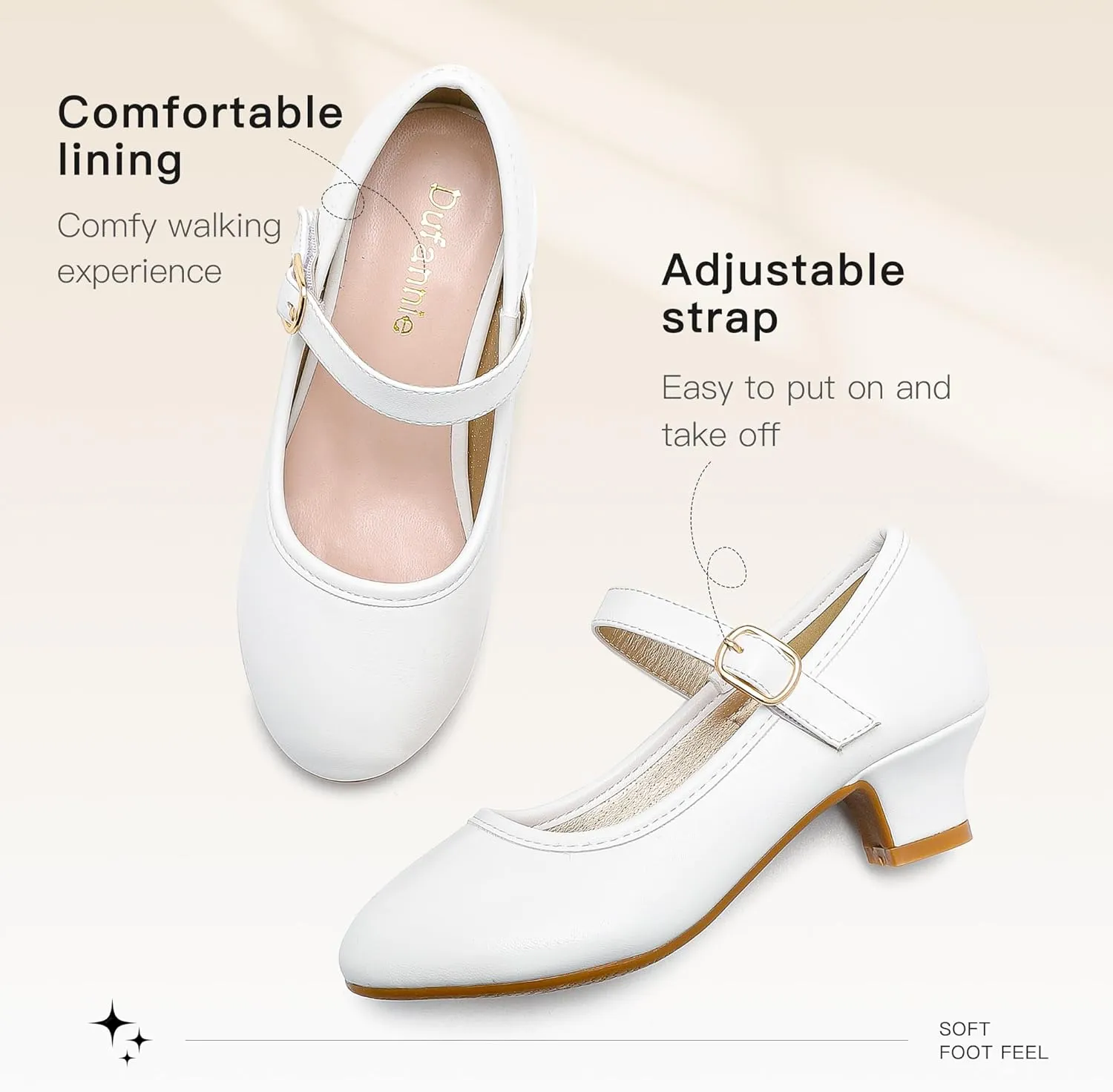 Dufannie Girls Dress Shoes Low Heel Princess Flats Mary Jane Flower Wedding Party Glitter Shoes for Kids Toddler