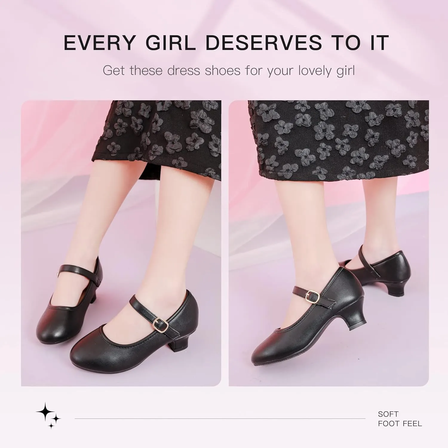 Dufannie Girls Dress Shoes Low Heel Princess Flats Mary Jane Flower Wedding Party Glitter Shoes for Kids Toddler