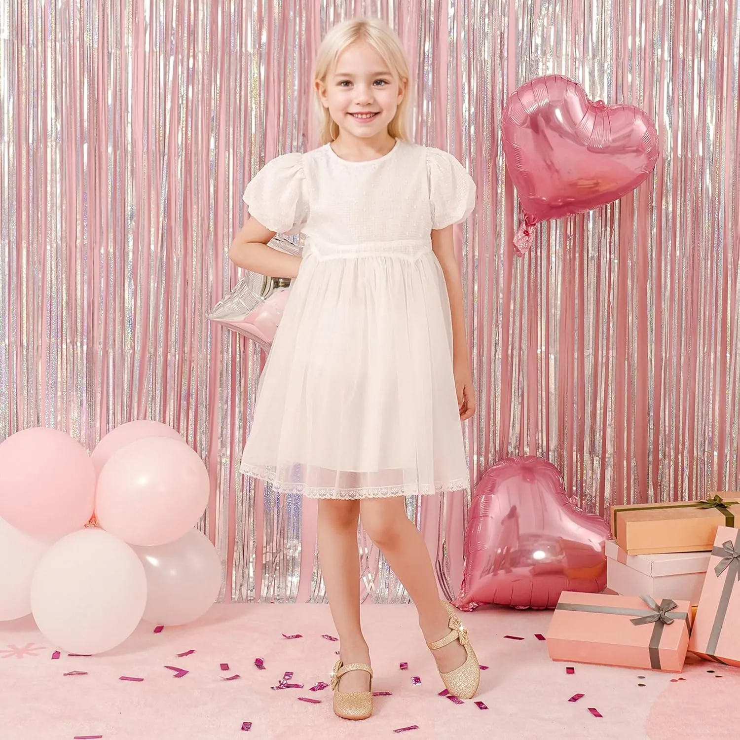 Dufannie Girls Dress Shoes Low Heel Princess Flats Mary Jane Flower Wedding Party Glitter Shoes for Kids Toddler