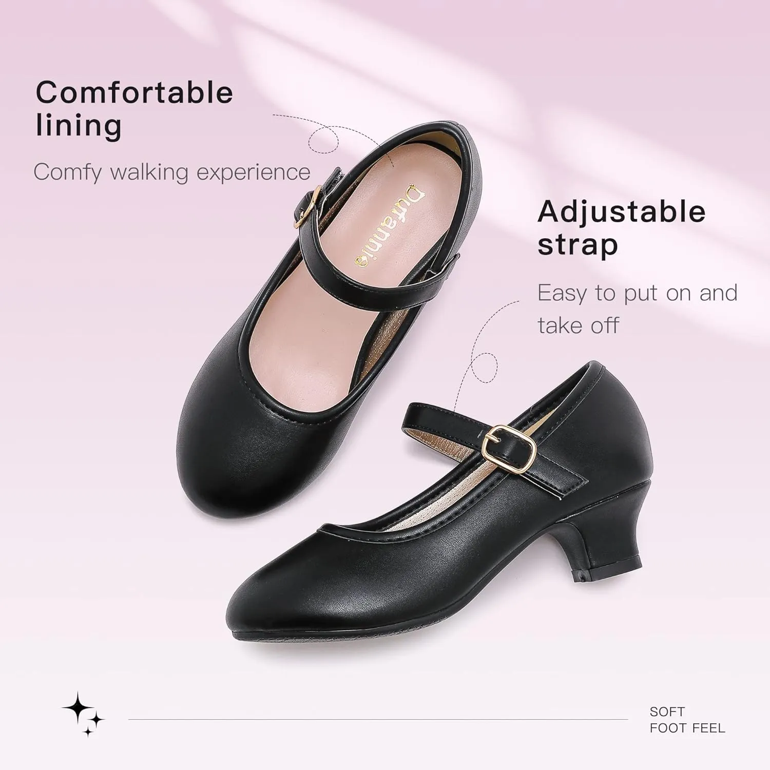 Dufannie Girls Dress Shoes Low Heel Princess Flats Mary Jane Flower Wedding Party Glitter Shoes for Kids Toddler