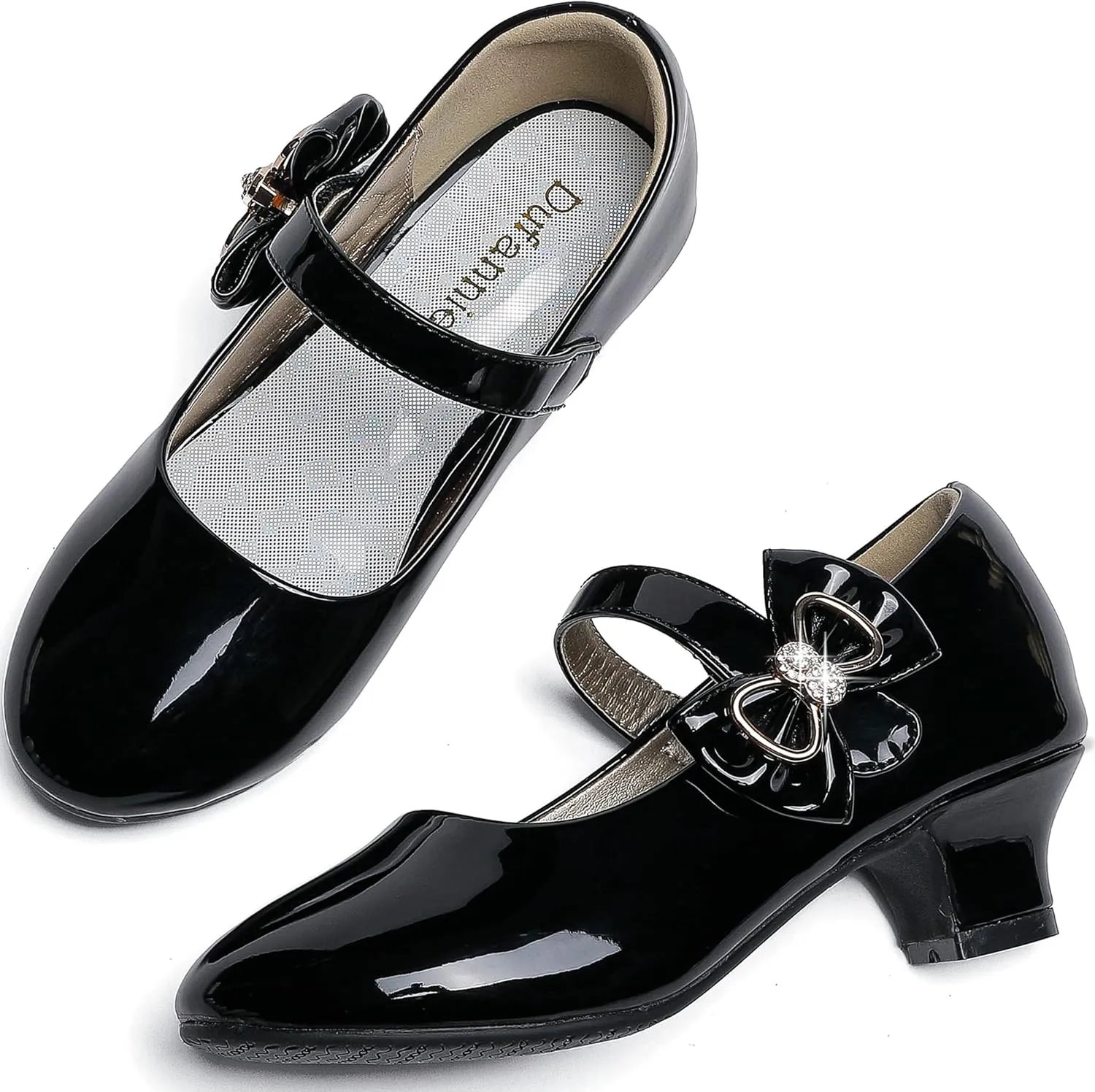 Dufannie Girls Dress Shoes Low Heel Princess Flats Mary Jane Flower Wedding Party Glitter Shoes for Kids Toddler