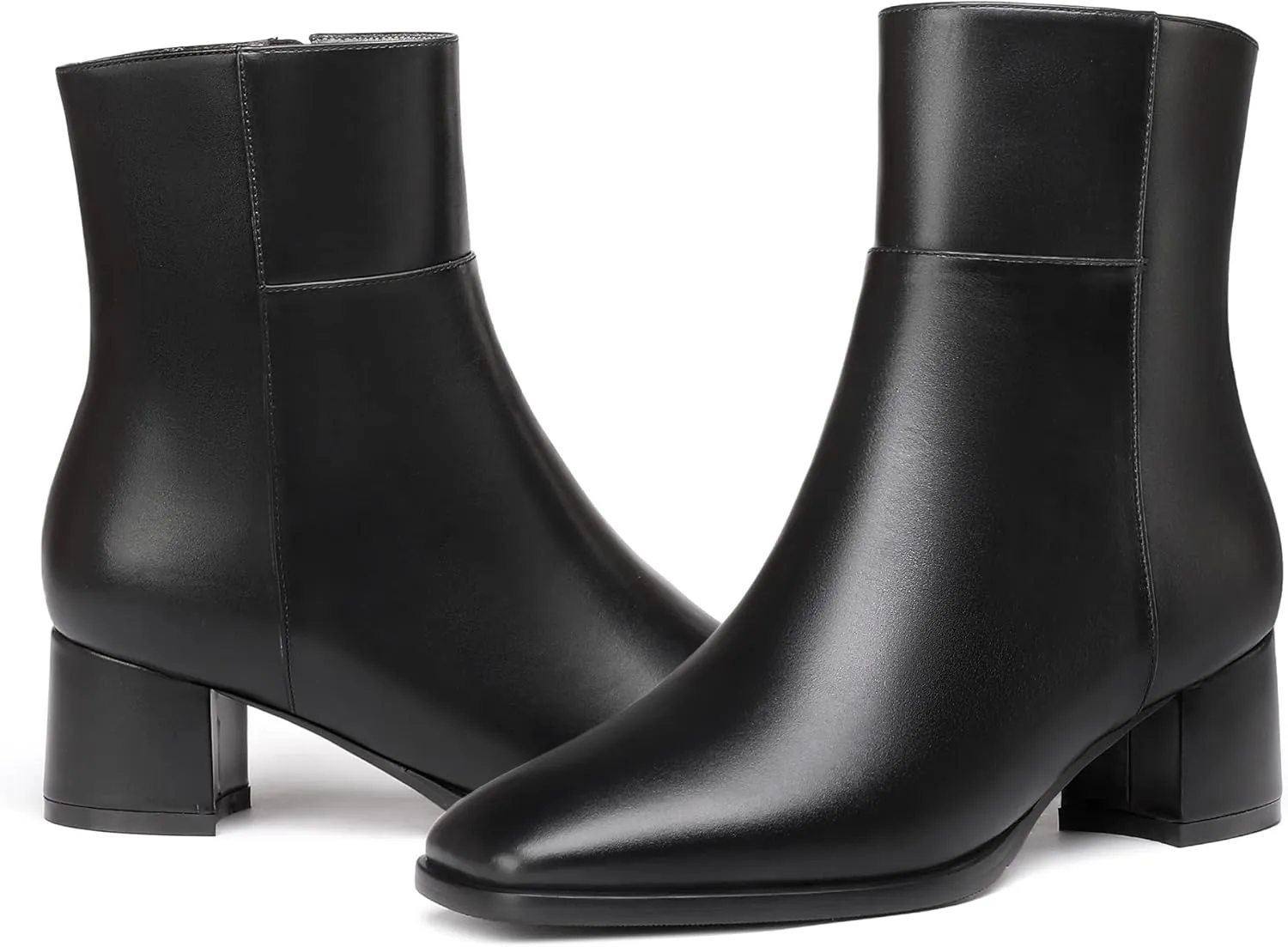 Eldof Low Block Heel Ankle Boots Women's Square Toe Chunky Heel Short Boots Side Zipper Heeled Chelsea Boots