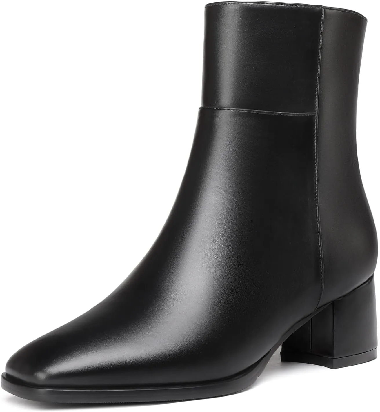 Eldof Low Block Heel Ankle Boots Women's Square Toe Chunky Heel Short Boots Side Zipper Heeled Chelsea Boots