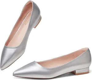 Elisabet Tang Women's Flats Shoes Pointed Toe Casual Chunky Flats Slip on Comfortable Dress Flats Shoes for Lady