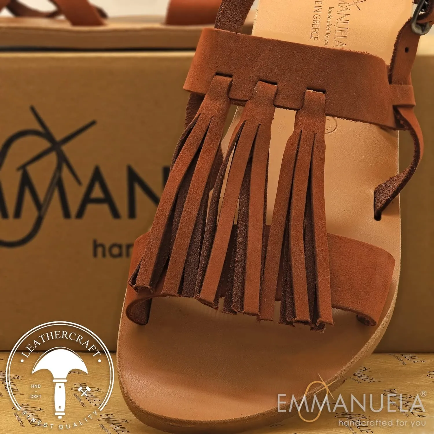 Emmanuela Ancient Greek Handmade Leather Flat Sandals, Quality Summer Shoes for Women with adjustable buckle strap, Toe Ring Strappy Sandals, Boho Chic Ankle Cuff Sandals