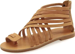Emmanuela Greek Leather Gladiator Sandals with Zipper Shafts, Quality Handmade Summer Shoes, Toe Ring Flat sandals Boho Chic Sandals