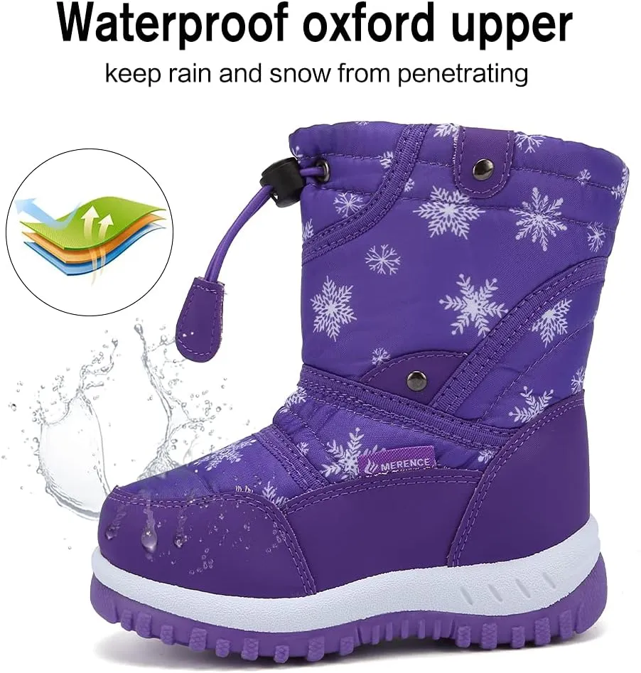 EQUICK Boys Girls Winter Boots Waterproof Lightweight Kid Snow Boots with Fur Outdoor (Toddler/Little Kid/Big Kid)