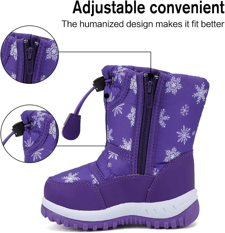 EQUICK Boys Girls Winter Boots Waterproof Lightweight Kid Snow Boots with Fur Outdoor (Toddler/Little Kid/Big Kid)