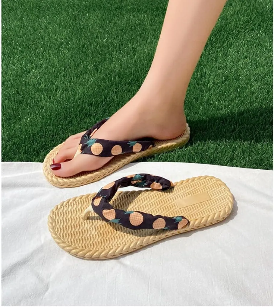 Espadrilles Flip Flop Cute Fruits Cherry Slippers for Women – Lightweight Cute Flat Water Sandals, Non-Slip Open Toe Thong, Dressy Chunky Summer Vacation Shoes for Beach Pool Spa