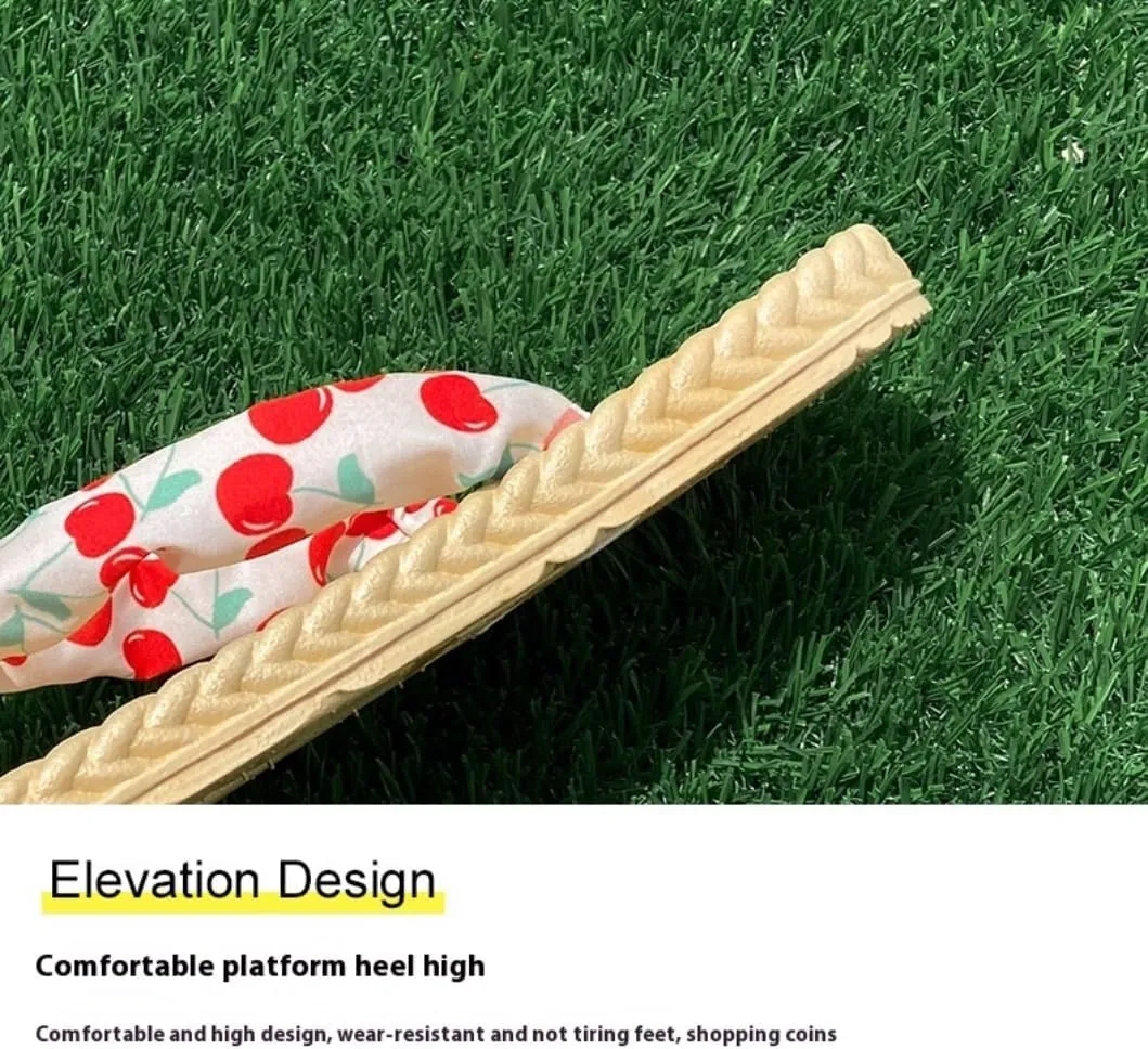 Espadrilles Flip Flop Cute Fruits Cherry Slippers for Women – Lightweight Cute Flat Water Sandals, Non-Slip Open Toe Thong, Dressy Chunky Summer Vacation Shoes for Beach Pool Spa