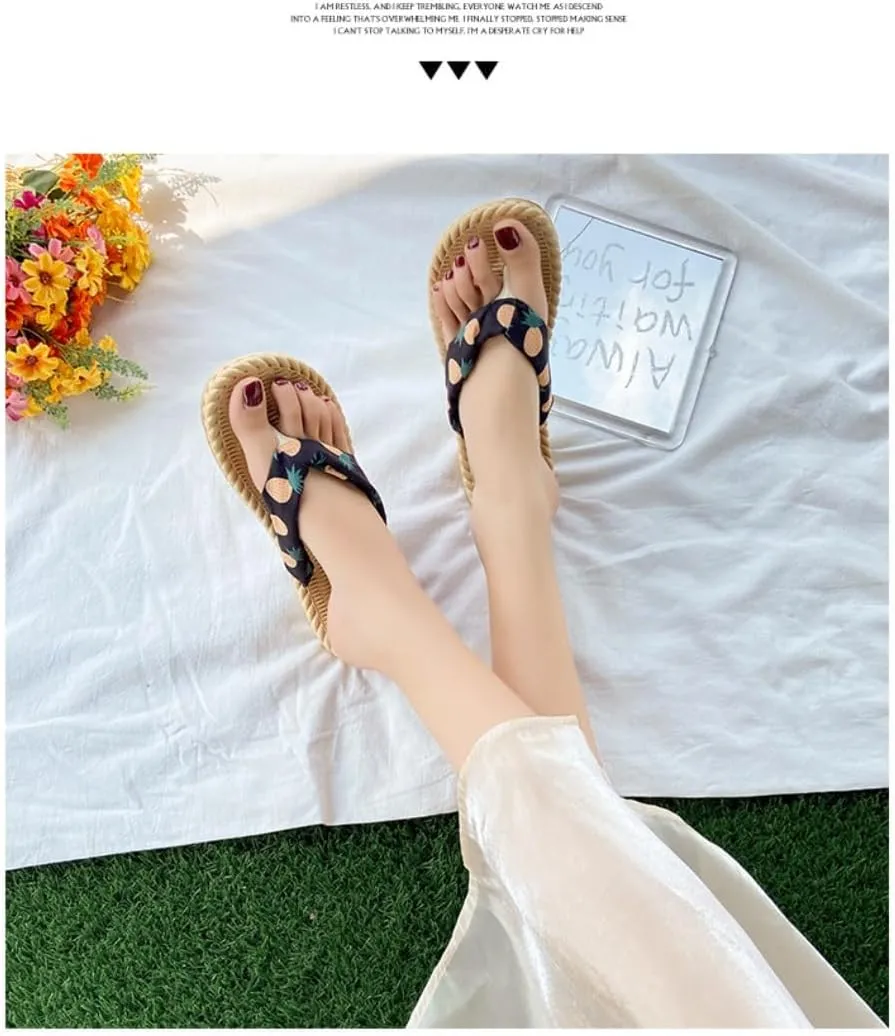 Espadrilles Flip Flop Cute Fruits Cherry Slippers for Women – Lightweight Cute Flat Water Sandals, Non-Slip Open Toe Thong, Dressy Chunky Summer Vacation Shoes for Beach Pool Spa