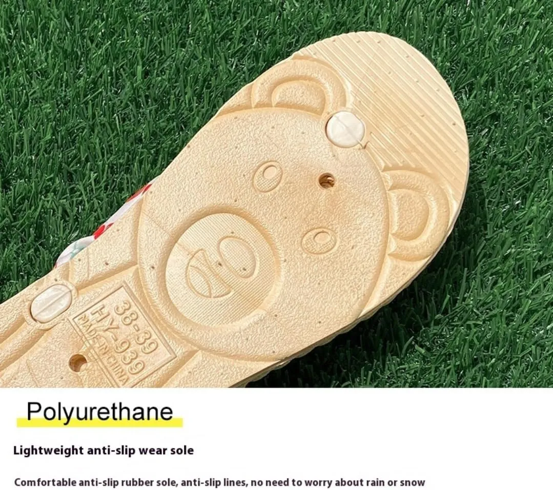 Espadrilles Flip Flop Cute Fruits Cherry Slippers for Women – Lightweight Cute Flat Water Sandals, Non-Slip Open Toe Thong, Dressy Chunky Summer Vacation Shoes for Beach Pool Spa