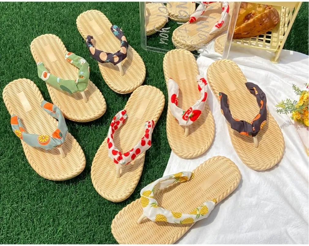 Espadrilles Flip Flop Cute Fruits Cherry Slippers for Women – Lightweight Cute Flat Water Sandals, Non-Slip Open Toe Thong, Dressy Chunky Summer Vacation Shoes for Beach Pool Spa