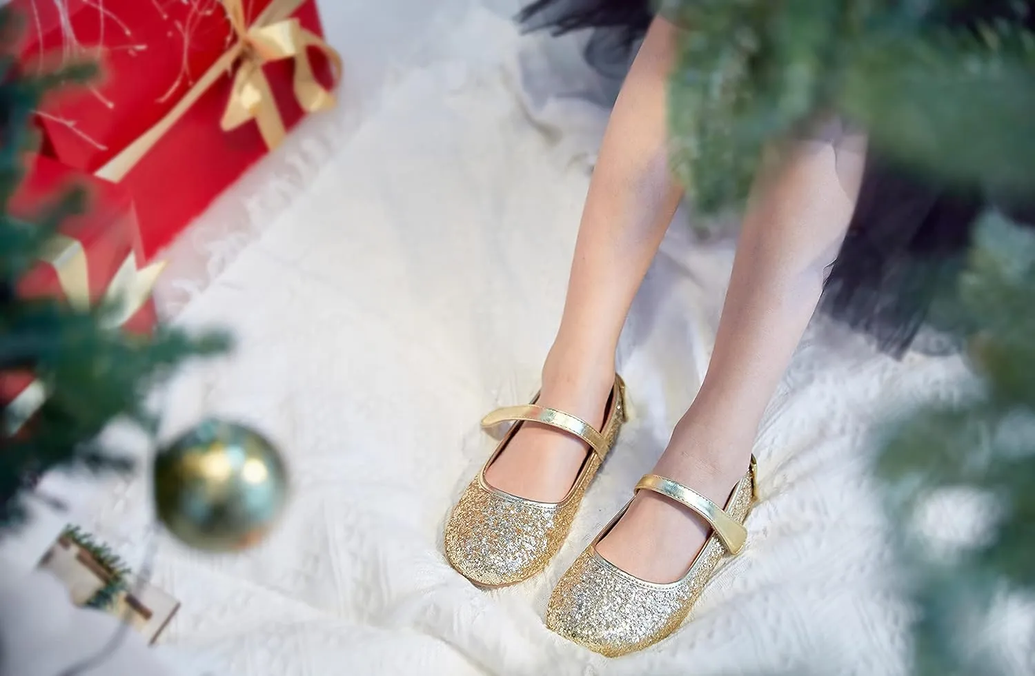 ESTINE Mary Jane Flats for Toddler Girls Little Kids Glittery Dress Princess Wedding Ballet Shoes