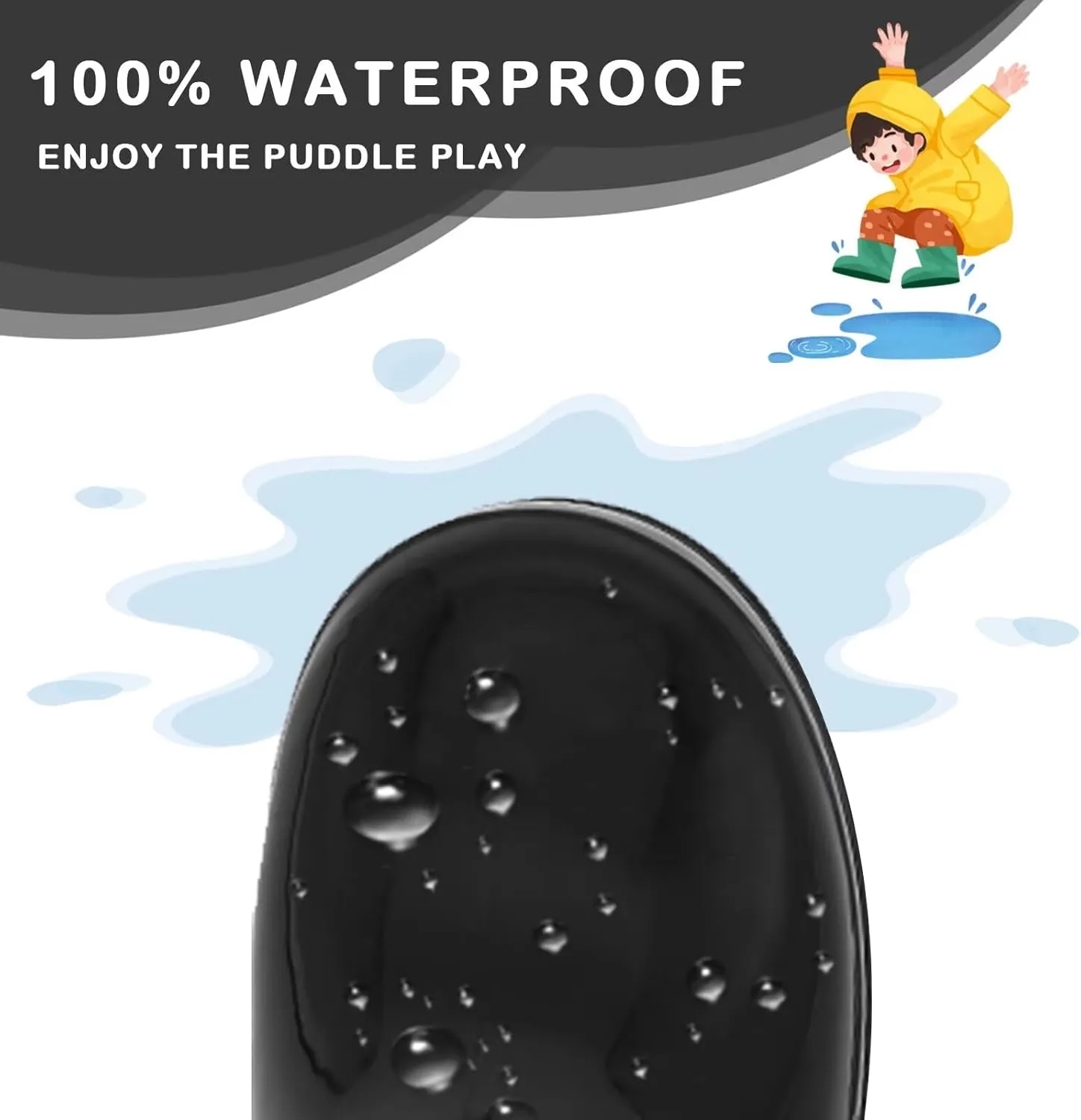 EUXTERPA Boys Girls Waterproof Rain Boots Kids Toddler Solid Color Boots with Easy On Handles