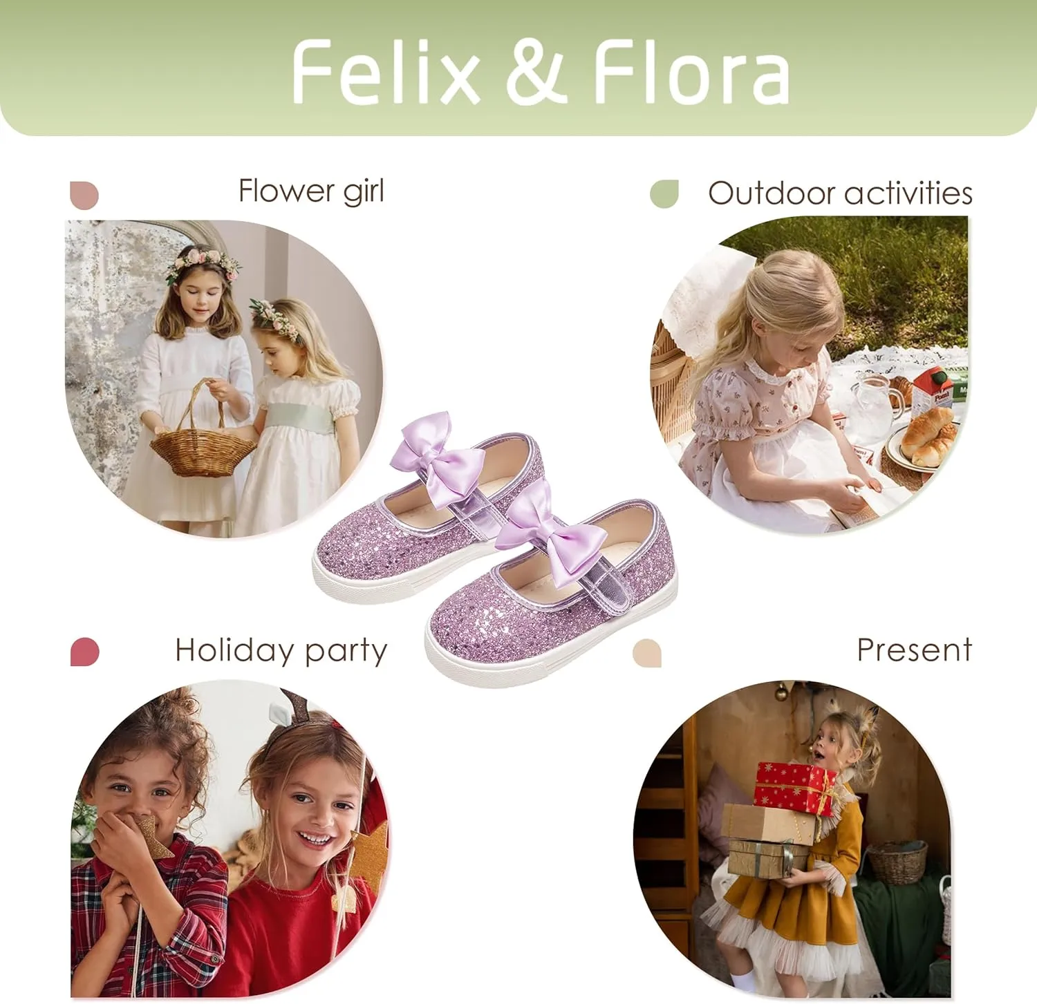 Felix & Flora Toddler/Little Kid Girls Running Shoes Glitter Sneakers Princess Fashion Casual Sports Shoes