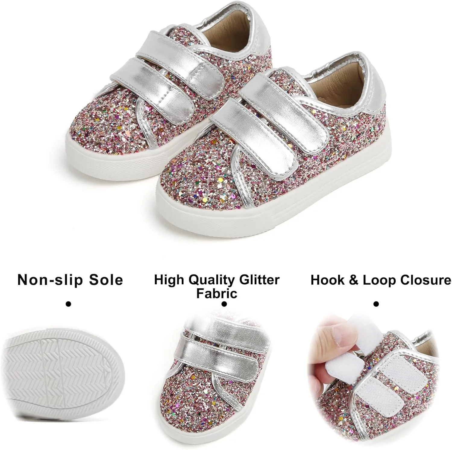 Felix & Flora Toddler/Little Kid Girls Running Shoes Sports Sneakers Princess Casual Glitter Shoes.