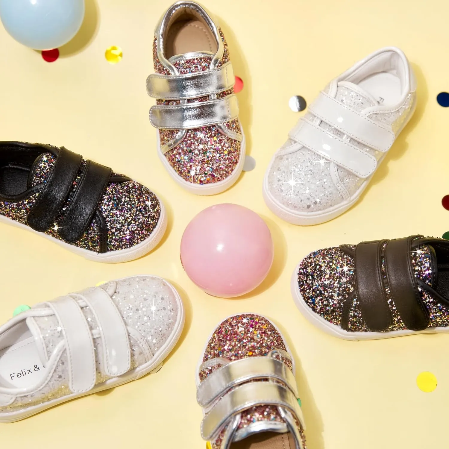 Felix & Flora Toddler/Little Kid Girls Running Shoes Sports Sneakers Princess Casual Glitter Shoes.