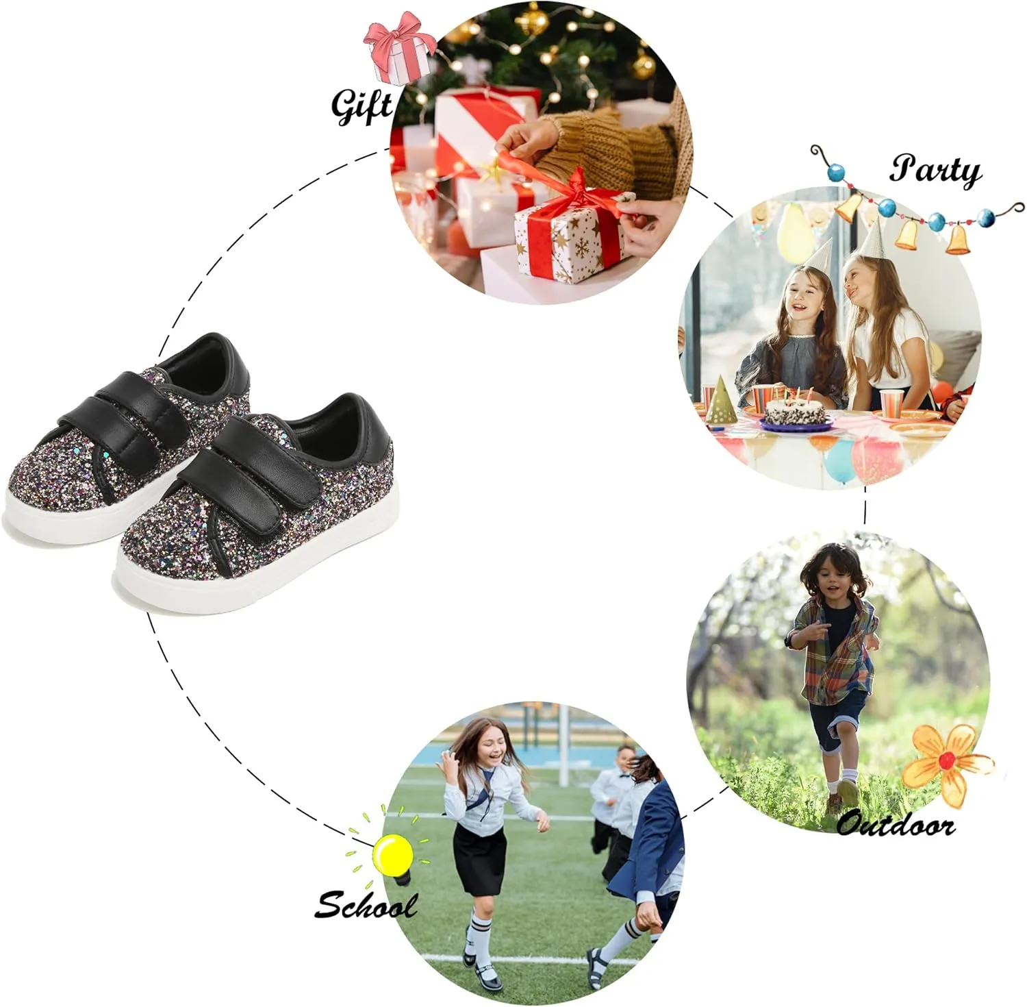 Felix & Flora Toddler/Little Kid Girls Running Shoes Sports Sneakers Princess Casual Glitter Shoes.