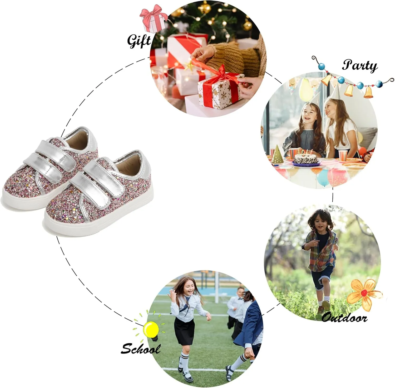 Felix & Flora Toddler/Little Kid Girls Running Shoes Sports Sneakers Princess Casual Glitter Shoes.