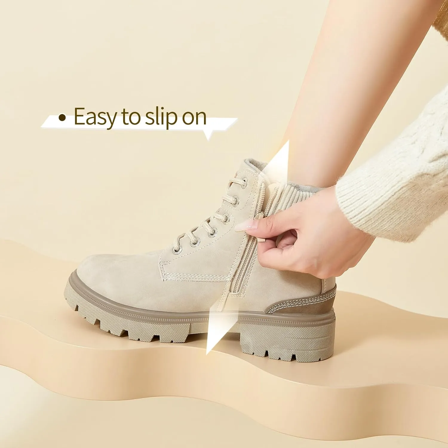 FINIWOR Ankle Boots for Women Hiking Boot Women Combat Boots Lace Up Womens Snow Boots Waterproof Fur Winter Boots Black Boots.
