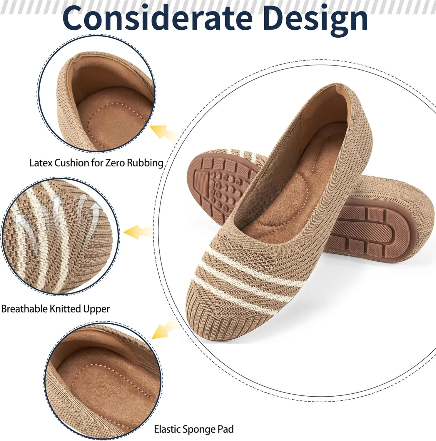 Flats for Women Ballets Shoes: Comfortable Knitted Dressy Work Flats - Ladies Wedding Flat Casual Shoes