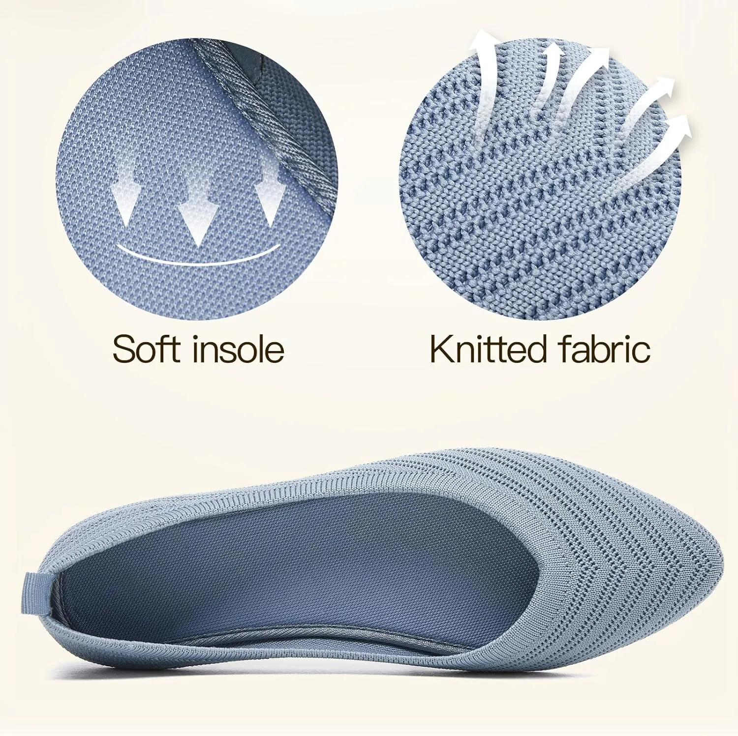 Flats for Women Black Dress Shoes Comfortable Ballet Flats Casual Pointed Foldable Knitted Fashionable Shoes