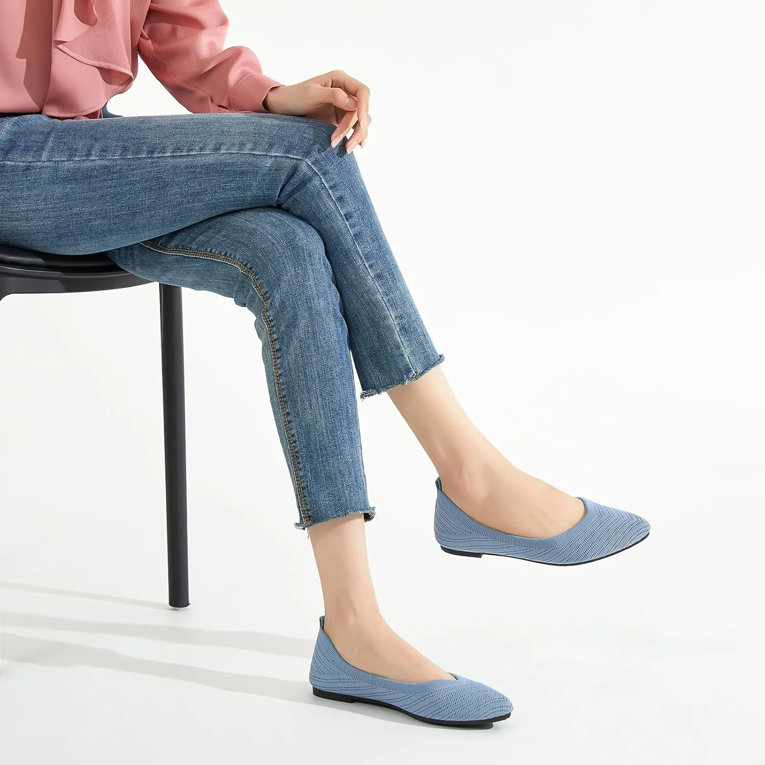 Flats for Women Black Dress Shoes Comfortable Ballet Flats Casual Pointed Foldable Knitted Fashionable Shoes