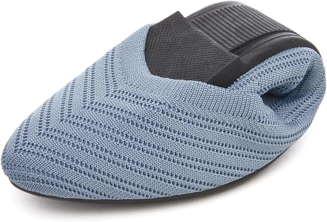 Flats for Women Black Dress Shoes Comfortable Ballet Flats Casual Pointed Foldable Knitted Fashionable Shoes