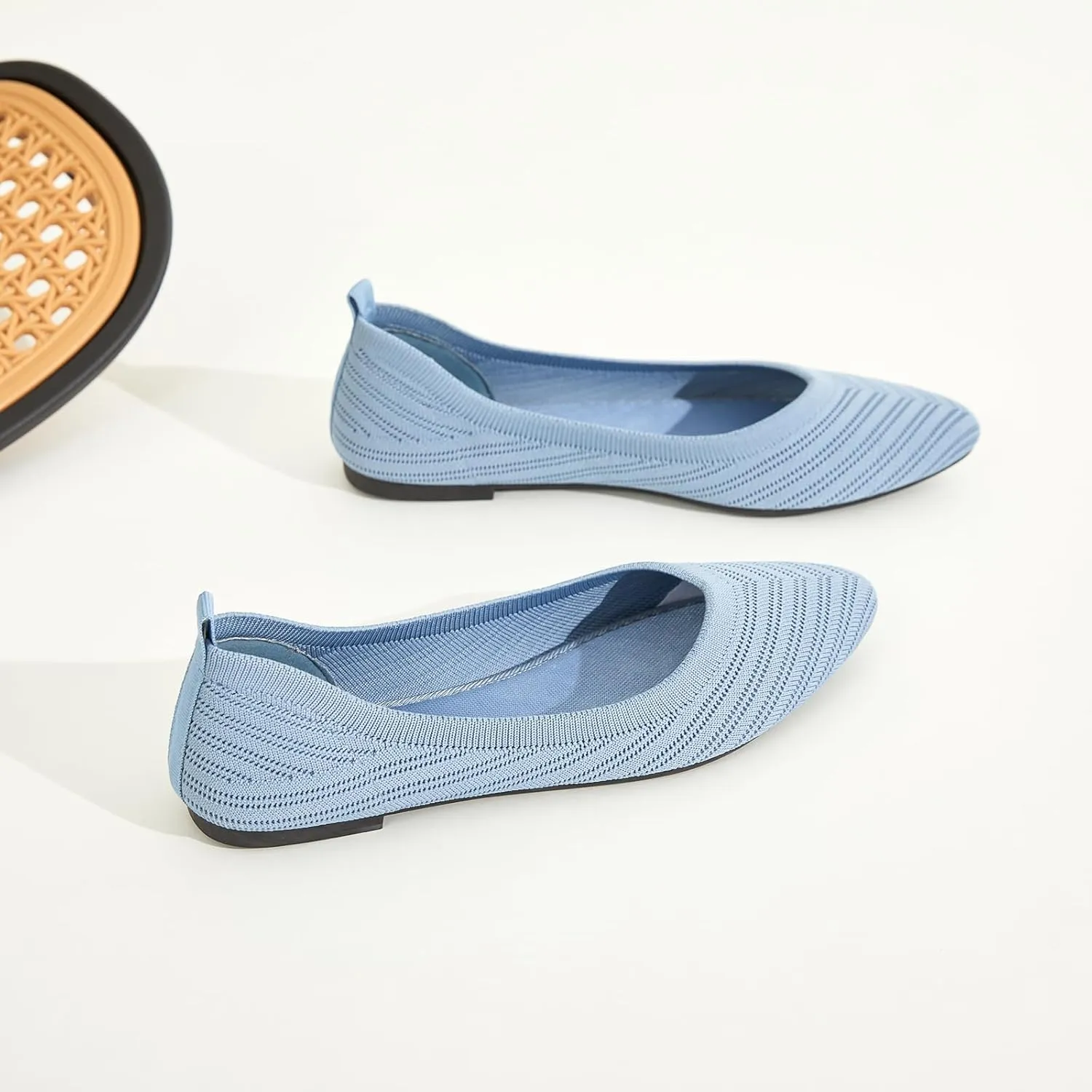 Flats for Women Black Dress Shoes Comfortable Ballet Flats Casual Pointed Foldable Knitted Fashionable Shoes