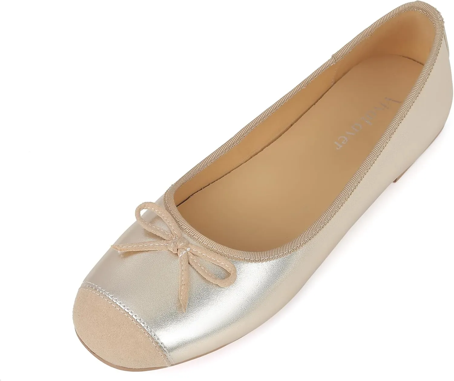 Flats for Women Lambskin Leather Ballet Flats Square Toe Two Tone Bowknot Flats Comfortable Work Dress Shoes
