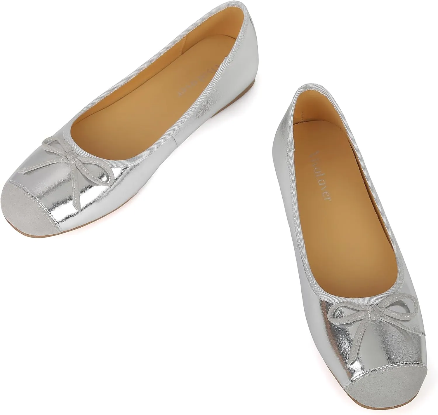 Flats for Women Lambskin Leather Ballet Flats Square Toe Two Tone Bowknot Flats Comfortable Work Dress Shoes