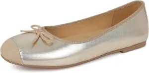Flats for Women Lambskin Leather Ballet Flats Square Toe Two Tone Bowknot Flats Comfortable Work Dress Shoes