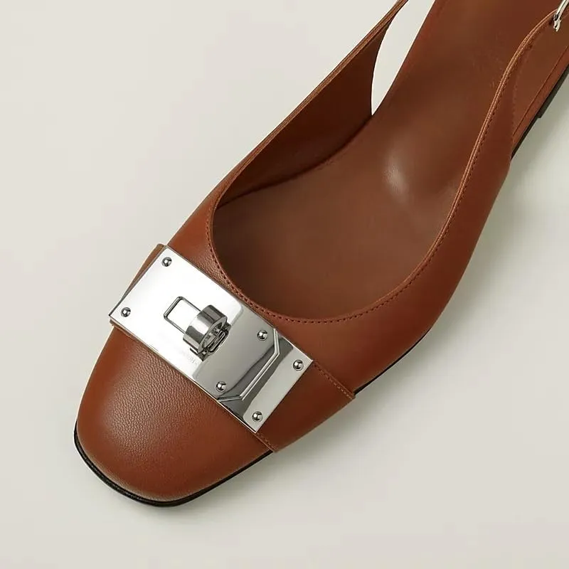 Flats for Women Pointed Toe Slingback Flats Slip On Casual Work Ballet Flats Metal Buckle Flat