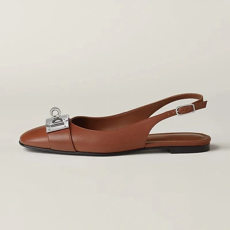 Flats for Women Pointed Toe Slingback Flats Slip On Casual Work Ballet Flats Metal Buckle Flat