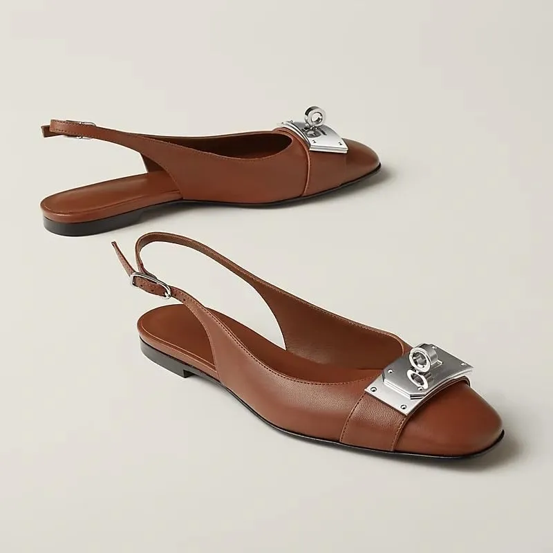 Flats for Women Pointed Toe Slingback Flats Slip On Casual Work Ballet Flats Metal Buckle Flat