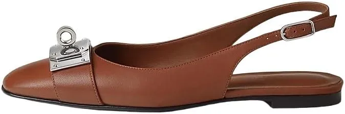 Flats for Women Pointed Toe Slingback Flats Slip On Casual Work Ballet Flats Metal Buckle Flat
