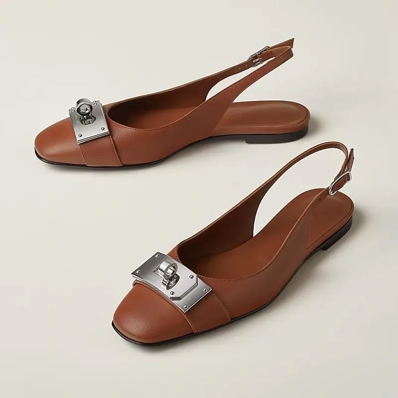 Flats for Women Pointed Toe Slingback Flats Slip On Casual Work Ballet Flats Metal Buckle Flat