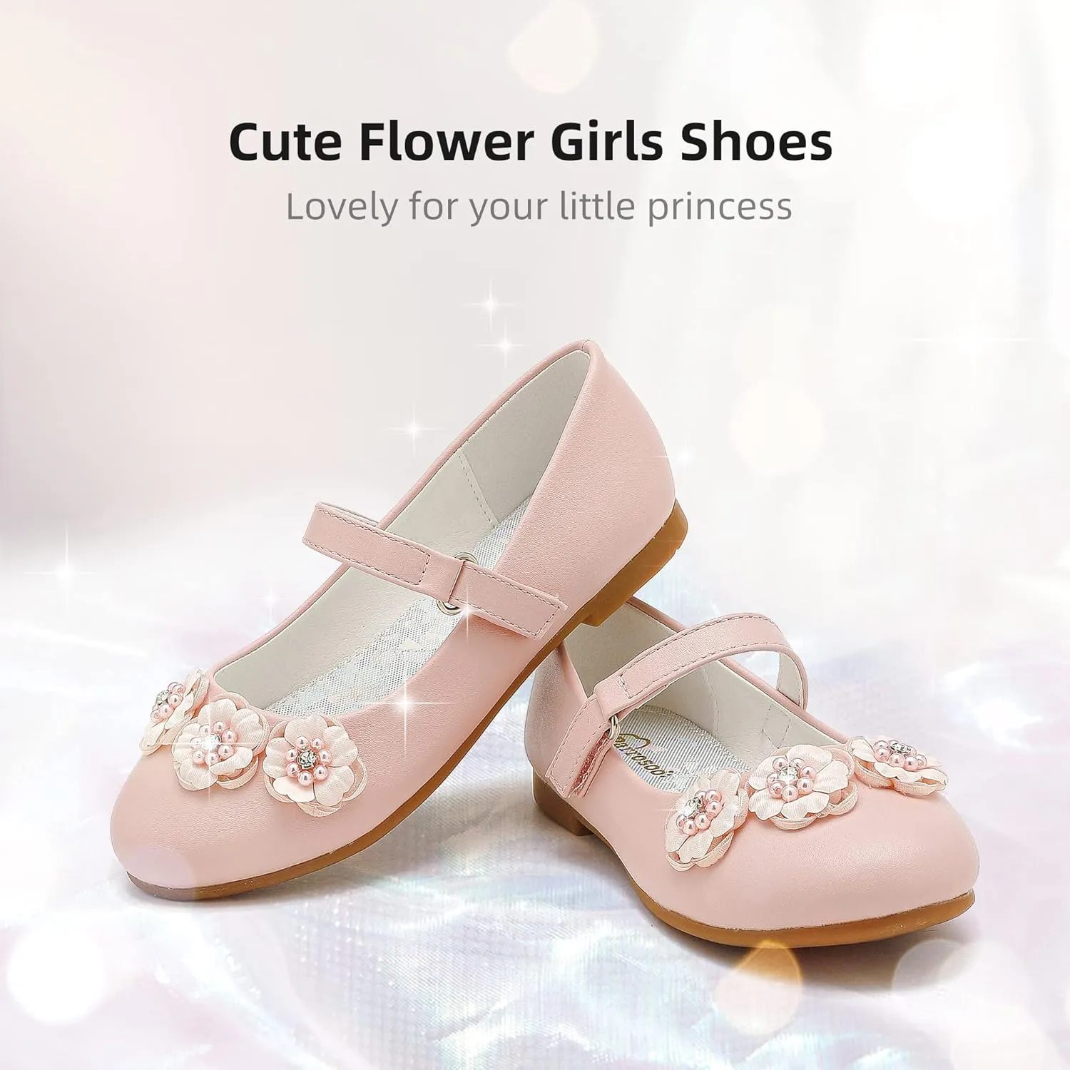Flower Girl Shoes Dress Shoes Toddler Girls Flats Low Heel Princess Wedding Shoes for Little Big Kids