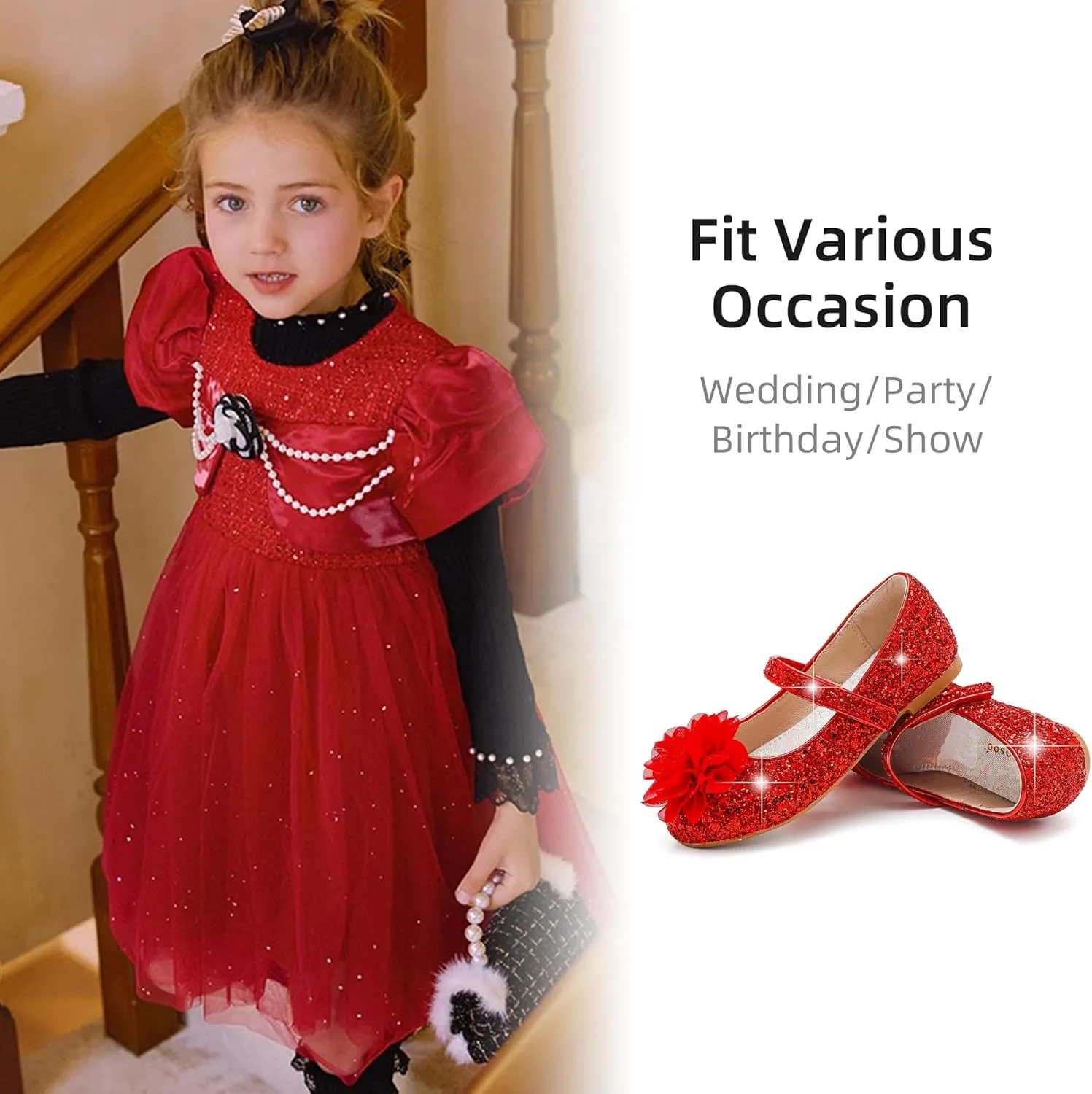 Flower Girl Shoes Dress Shoes Toddler Girls Flats Low Heel Princess Wedding Shoes for Little Big Kids